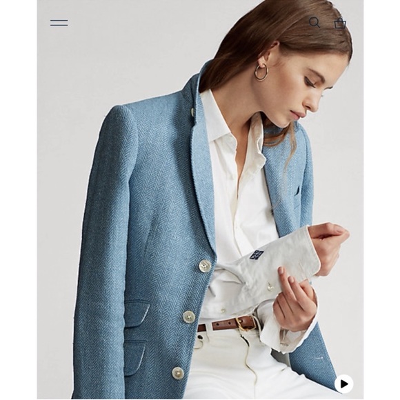New Polo Ralph Lauren Blazer Blue Herringbone Linen Silk - Picture 2 of 15